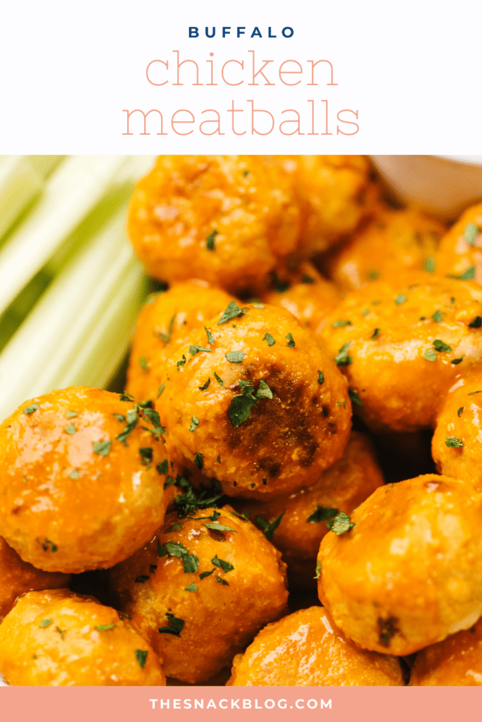 Pinterest image for a recipe for buffalo chicken meatballs.