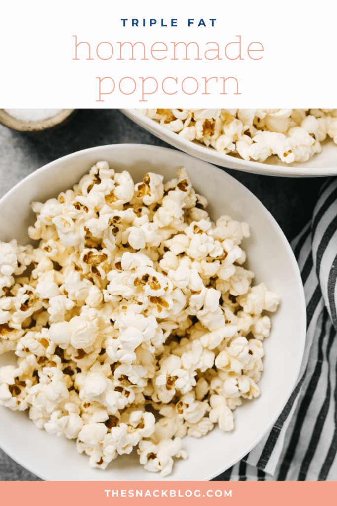 Pinterest image for homemade popcorn on the stovetop.