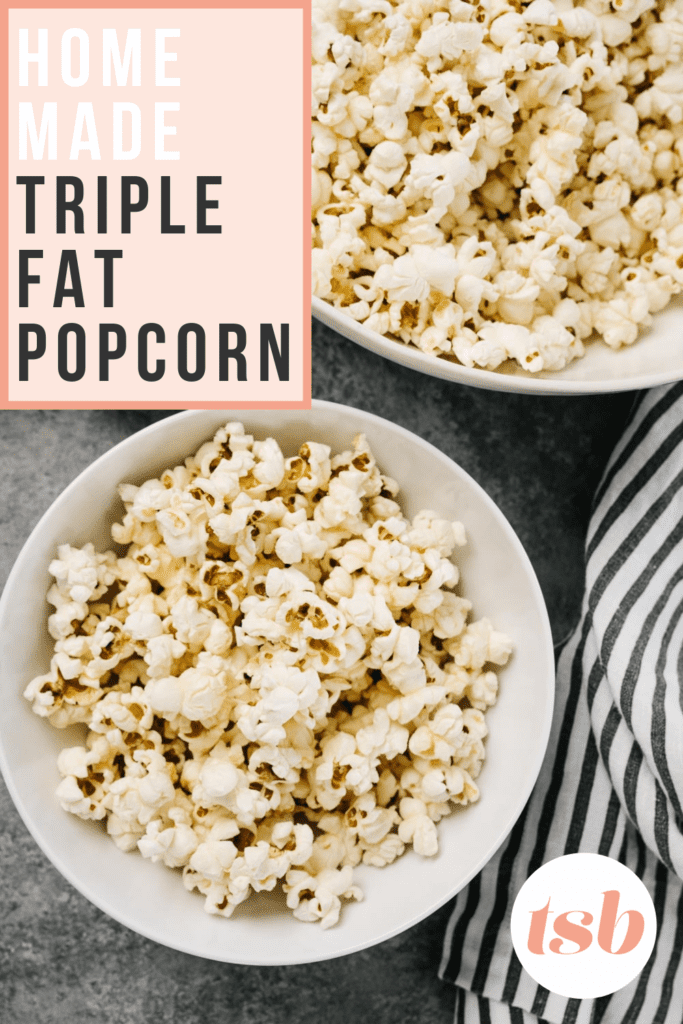Pinterest image for a homemade popcorn recipe.